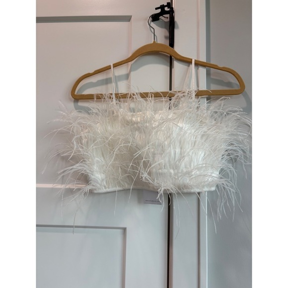 Blue B Collection Feather Crop Top White Sleeveless Party Clubbing Medium - Picture 2 of 7